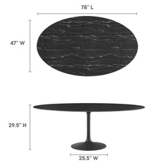 Lippa Black 78" Oval Faux Marble Dining Table - Ornate Home