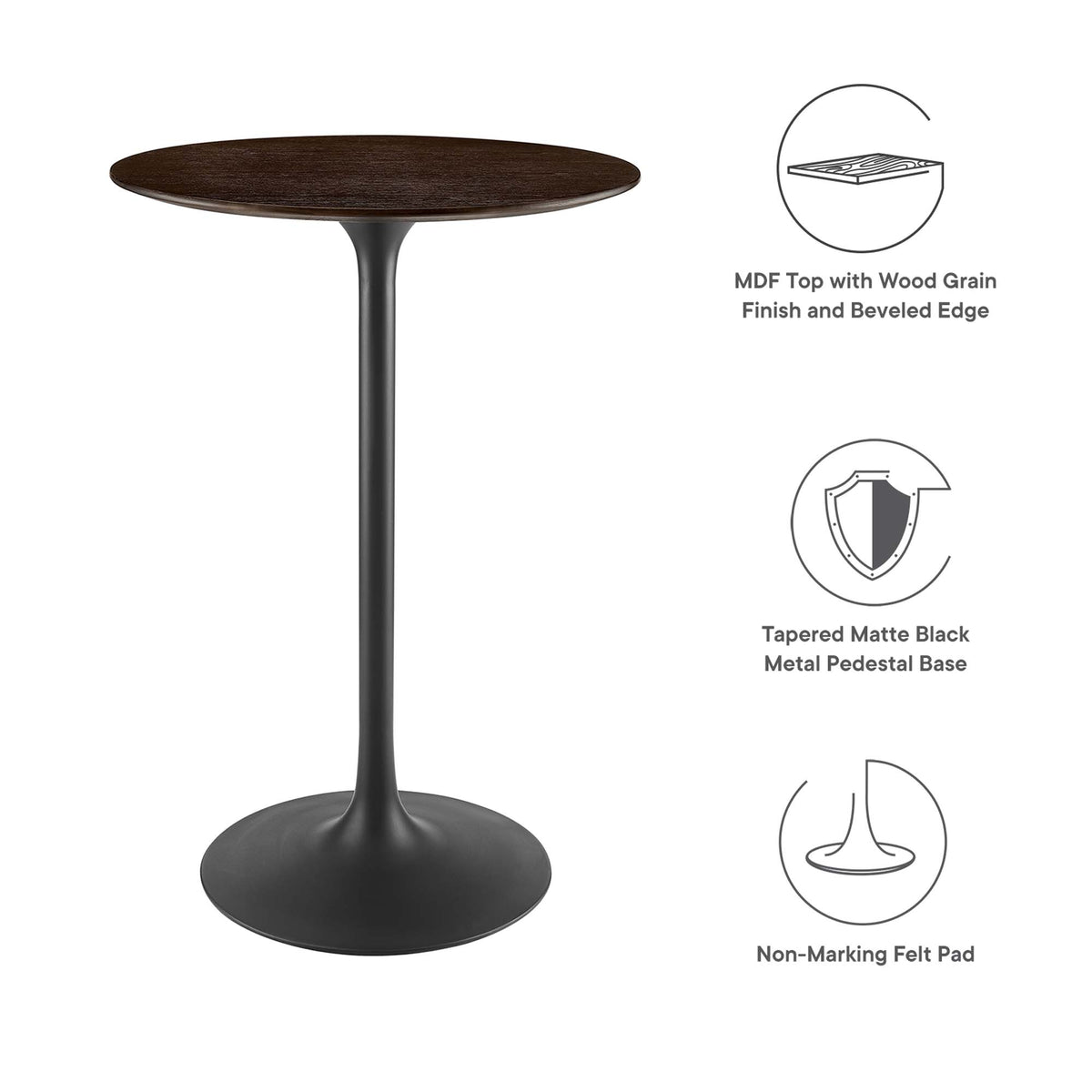 Lippa Black/Cherry Walnut 28" Round Wood Bar Table - Ornate Home