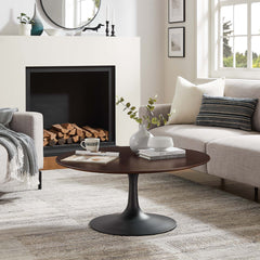 Lippa Black/Cherry Walnut 36" Round Wood Coffee Table - Ornate Home