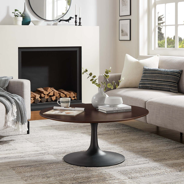 Lippa Black/Cherry Walnut 36" Round Wood Coffee Table - Ornate Home