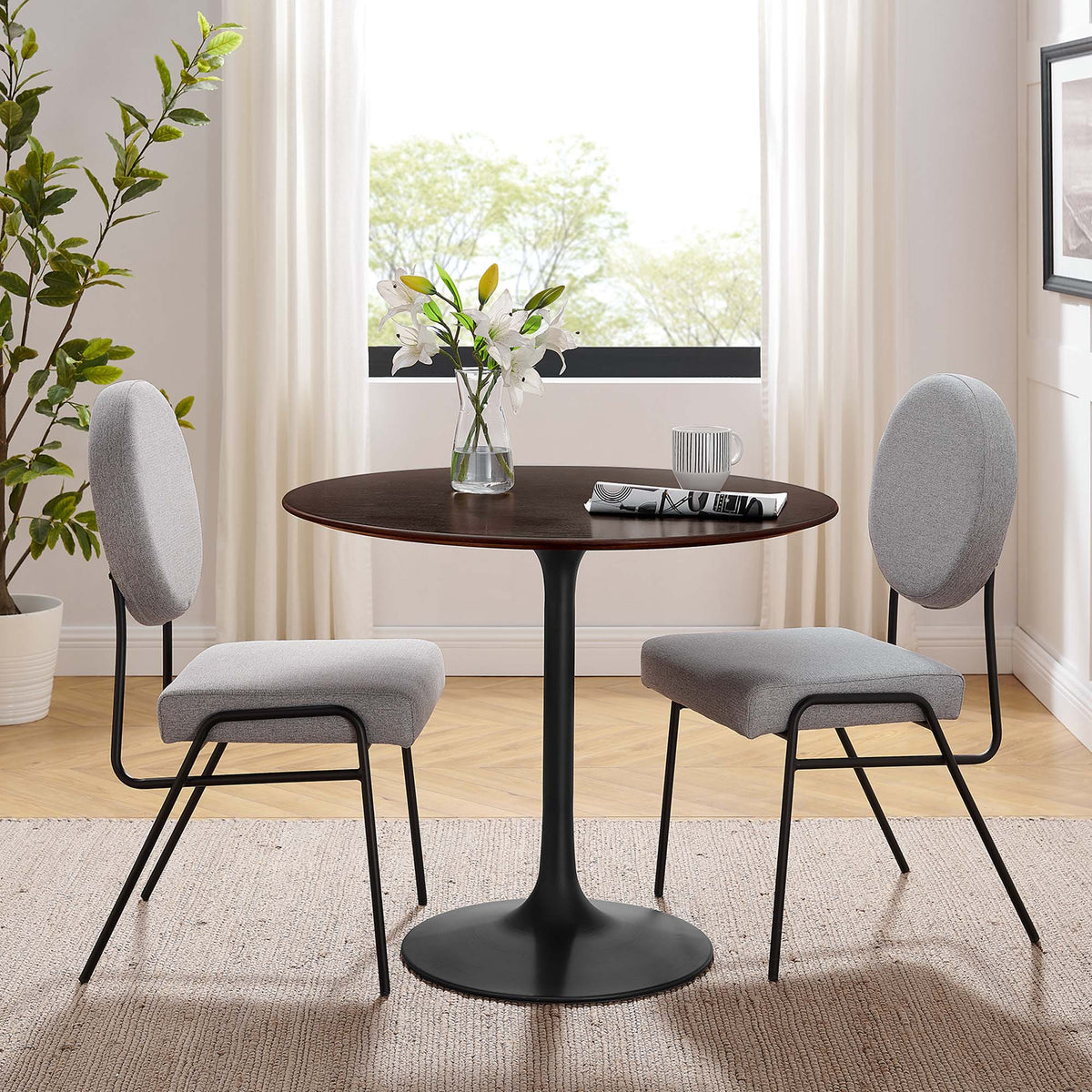 Lippa Black/Cherry Walnut 36" Round Wood Dining Table - Ornate Home
