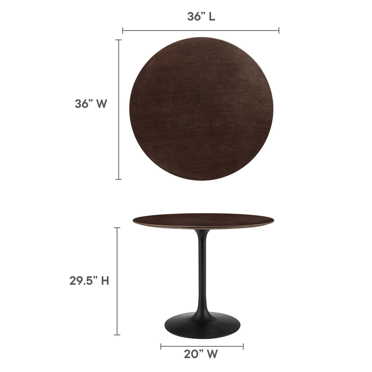 Lippa Black/Cherry Walnut 36" Round Wood Dining Table - Ornate Home