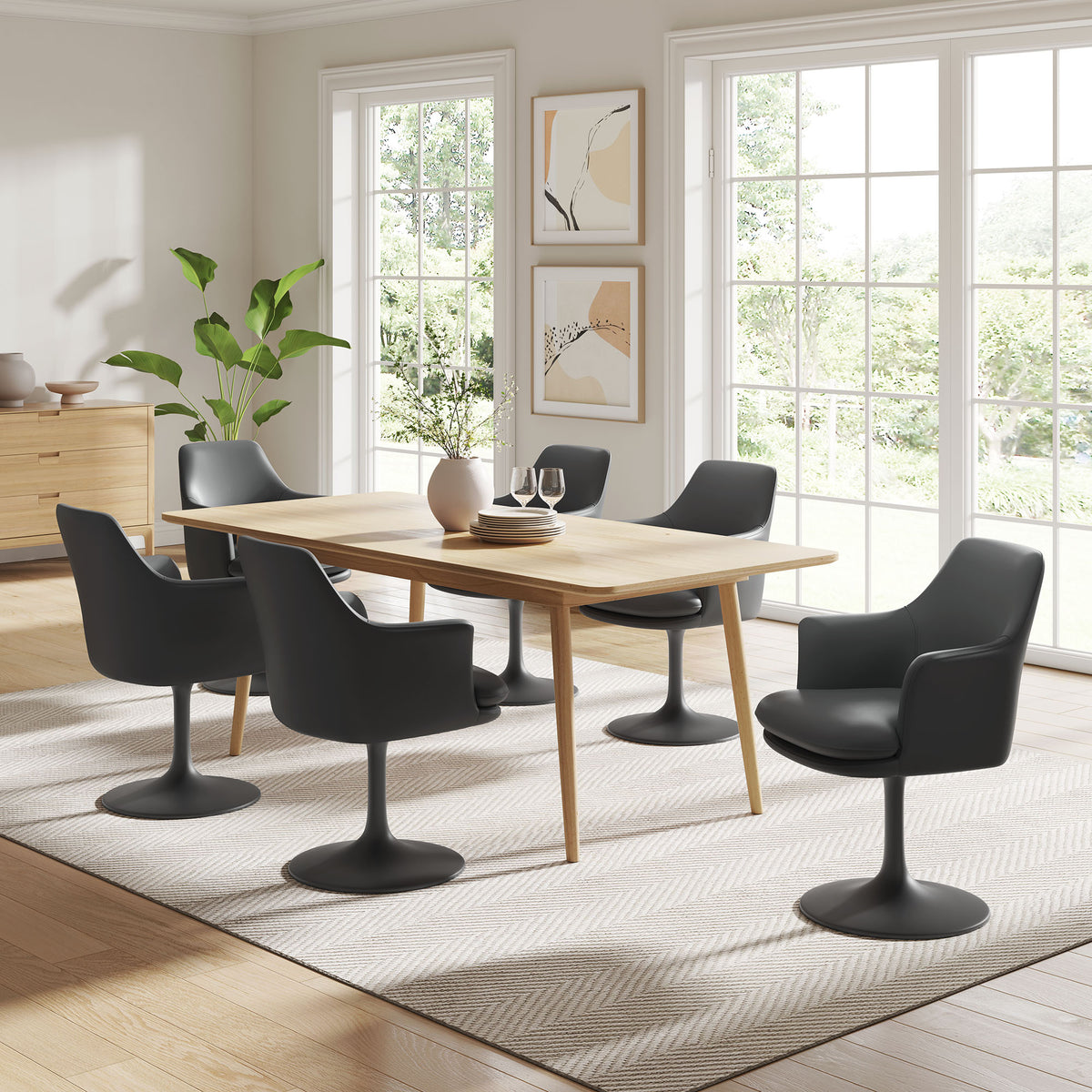 Lippa Black Swivel Dining Vegan Leather Armchair - Ornate Home