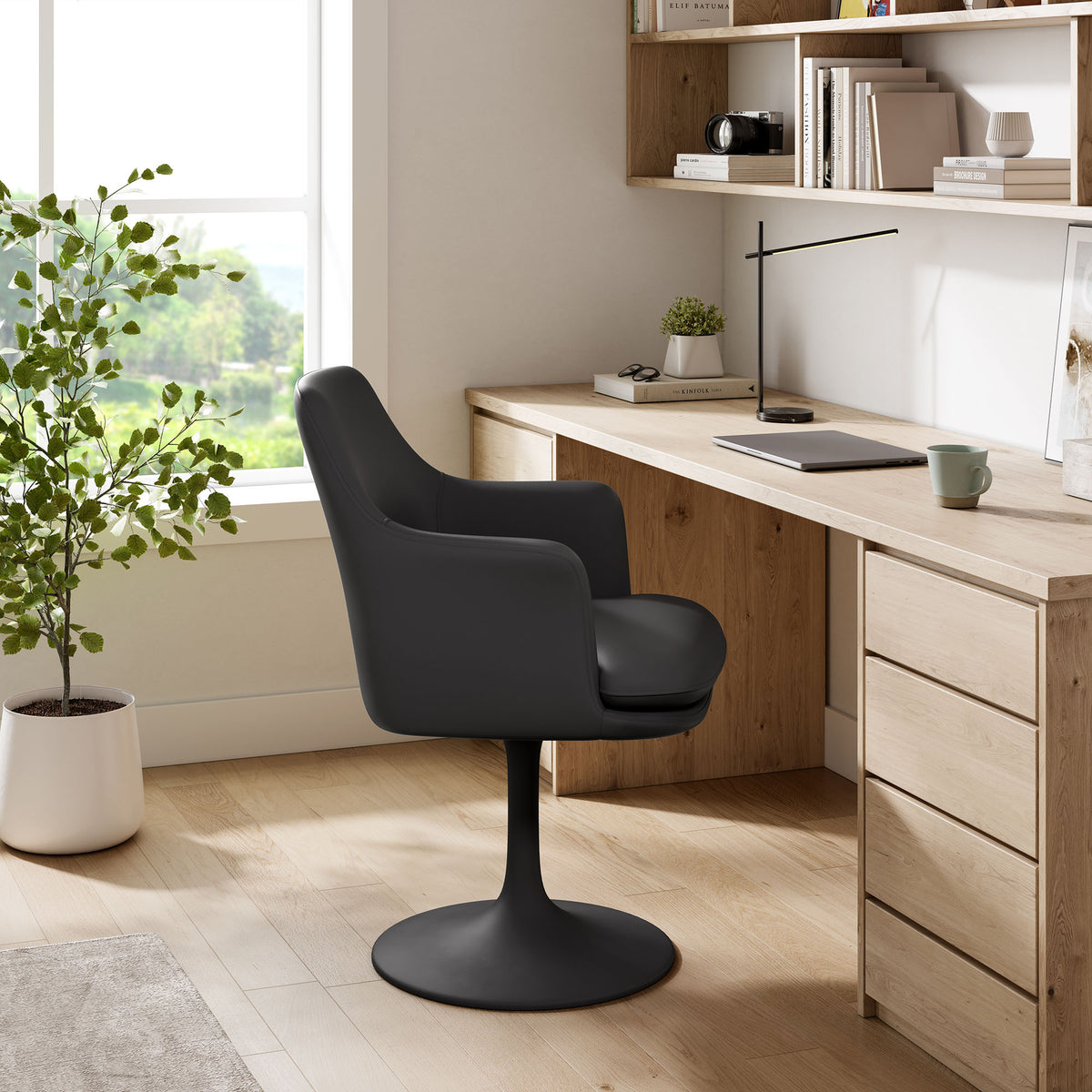 Lippa Black Swivel Dining Vegan Leather Armchair - Ornate Home