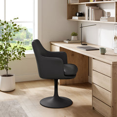 Lippa Black Swivel Dining Vegan Leather Armchair - Ornate Home