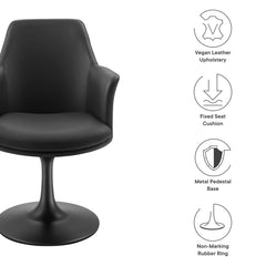 Lippa Black Swivel Dining Vegan Leather Armchair - Ornate Home