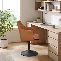 Lippa Black/Tan Swivel Dining Vegan Leather Armchair - Ornate Home