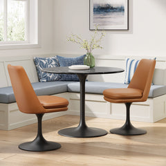 Lippa Black/Tan Swivel Dining Vegan Leather Side Chair - Ornate Home