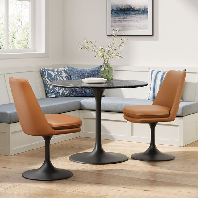 Lippa Black/Tan Swivel Dining Vegan Leather Side Chair - Ornate Home