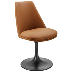 Lippa Black/Tan Swivel Dining Vegan Leather Side Chair - Ornate Home