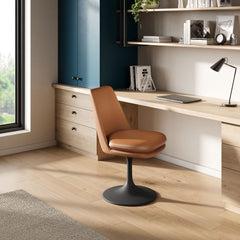 Lippa Black/Tan Swivel Dining Vegan Leather Side Chair - Ornate Home
