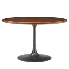 Lippa Black/Walnut 48" Round Pedestal Solid Wood Dining Table - Ornate Home