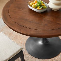 Lippa Black/Walnut 48" Round Pedestal Solid Wood Dining Table - Ornate Home