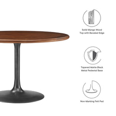 Lippa Black/Walnut 48" Round Pedestal Solid Wood Dining Table - Ornate Home