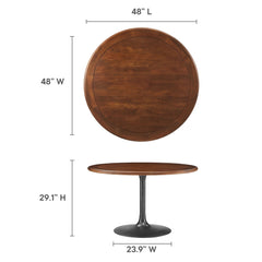 Lippa Black/Walnut 48" Round Pedestal Solid Wood Dining Table - Ornate Home