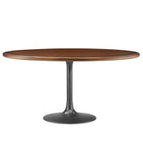 Lippa Black/Walnut 60" Round Pedestal Solid Wood Dining Table - Ornate Home