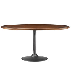 Lippa Black/Walnut 60" Round Pedestal Solid Wood Dining Table - Ornate Home