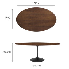 Lippa Black/Walnut 78" Oval Walnut Wood Dining Table - Ornate Home