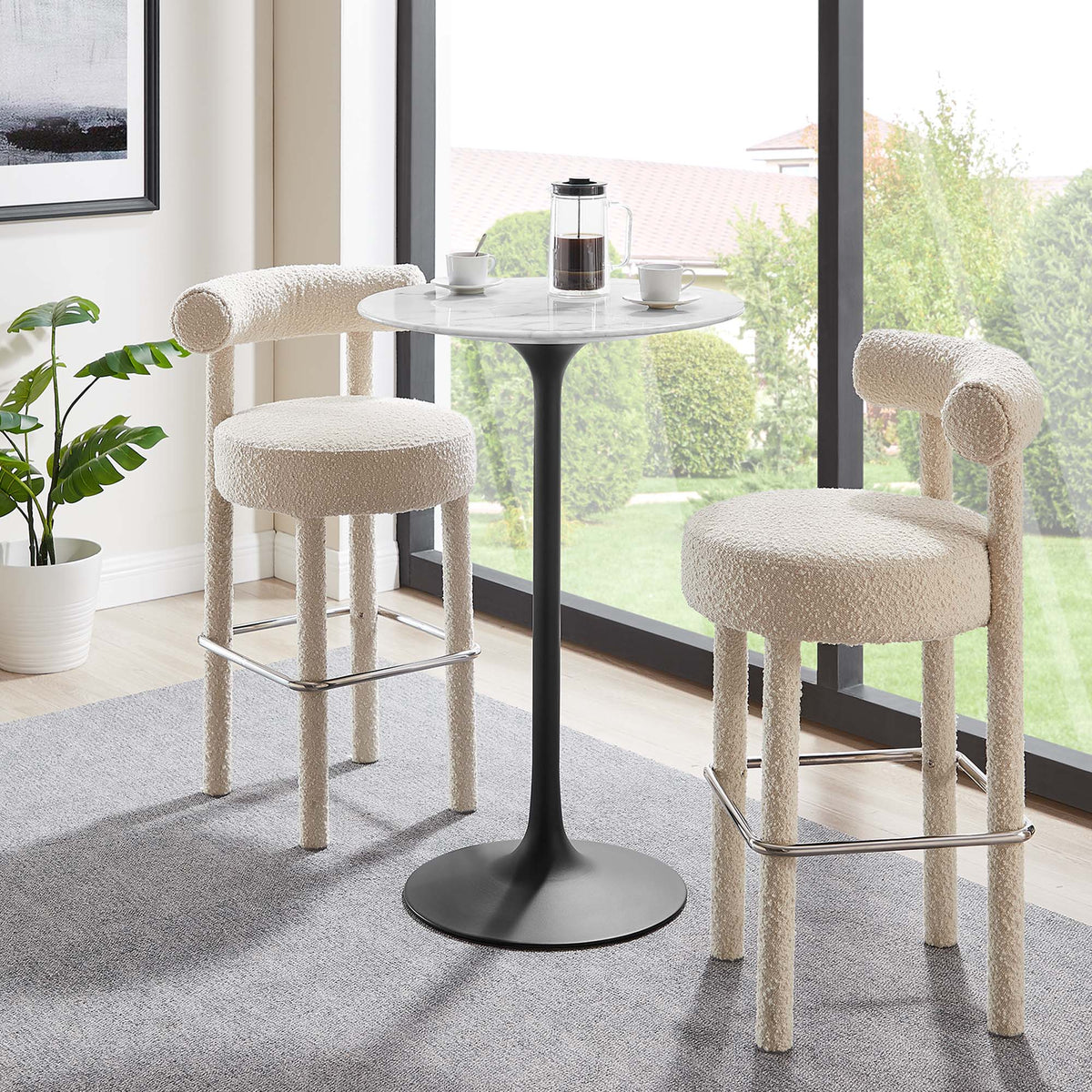 Lippa Black/White 28" Round Faux Marble Bar Table - Ornate Home