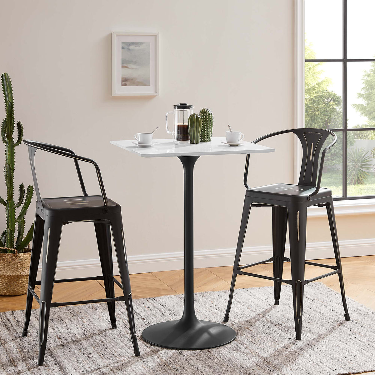 Lippa Black/White 28" Square Wood Bar Table - Ornate Home