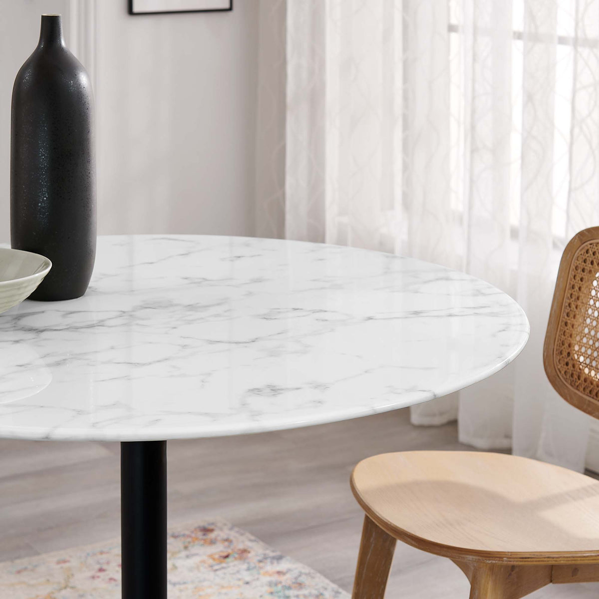 Lippa Black/White 40" Round Faux Marble Dining Table - Ornate Home
