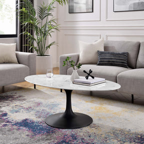 Lippa Black/White 48" Oval Faux Marble Coffee Table - Ornate Home