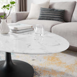 Lippa Black/White 48" Oval Faux Marble Coffee Table - Ornate Home