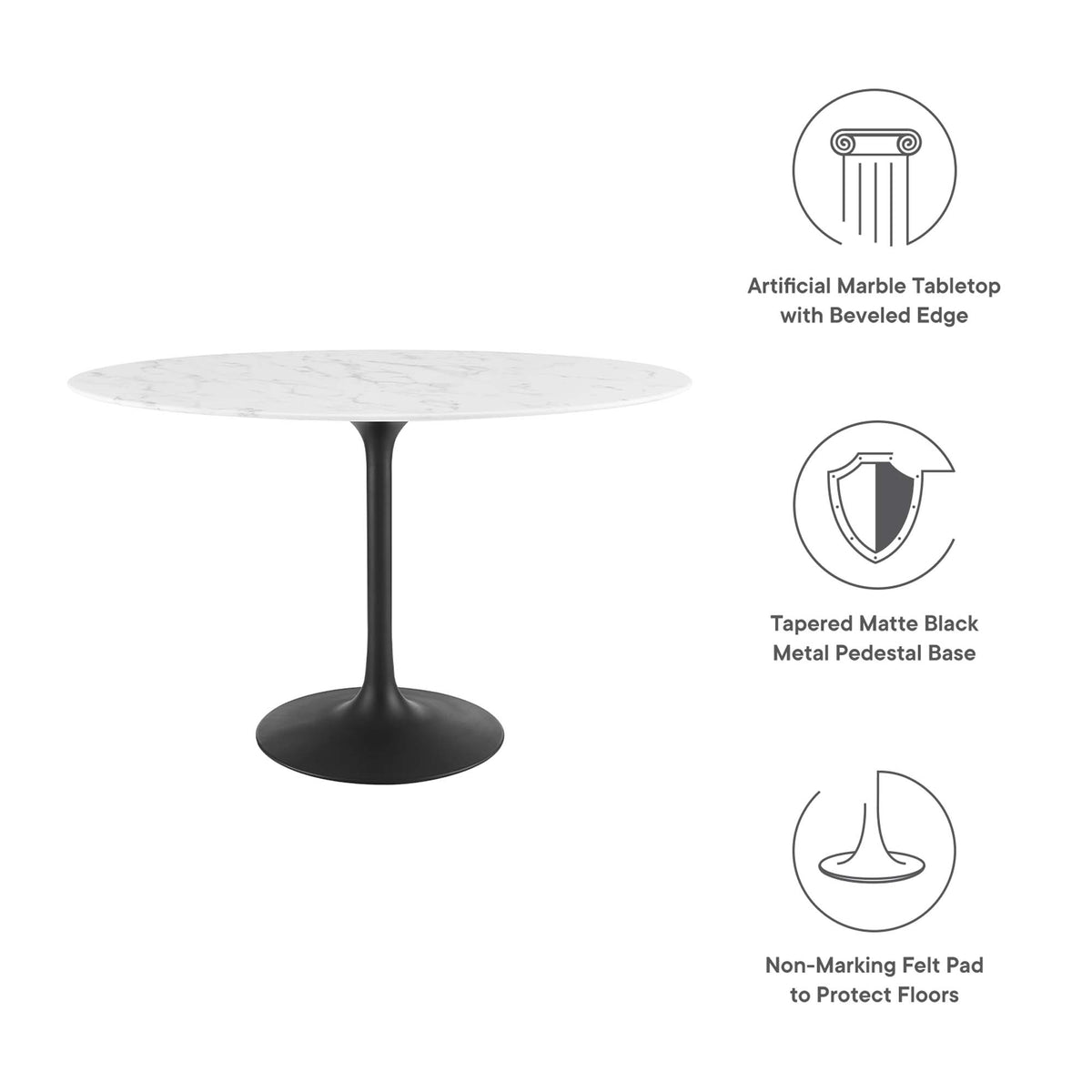 Lippa Black/White 48" Oval Faux Marble Dining Table - Ornate Home