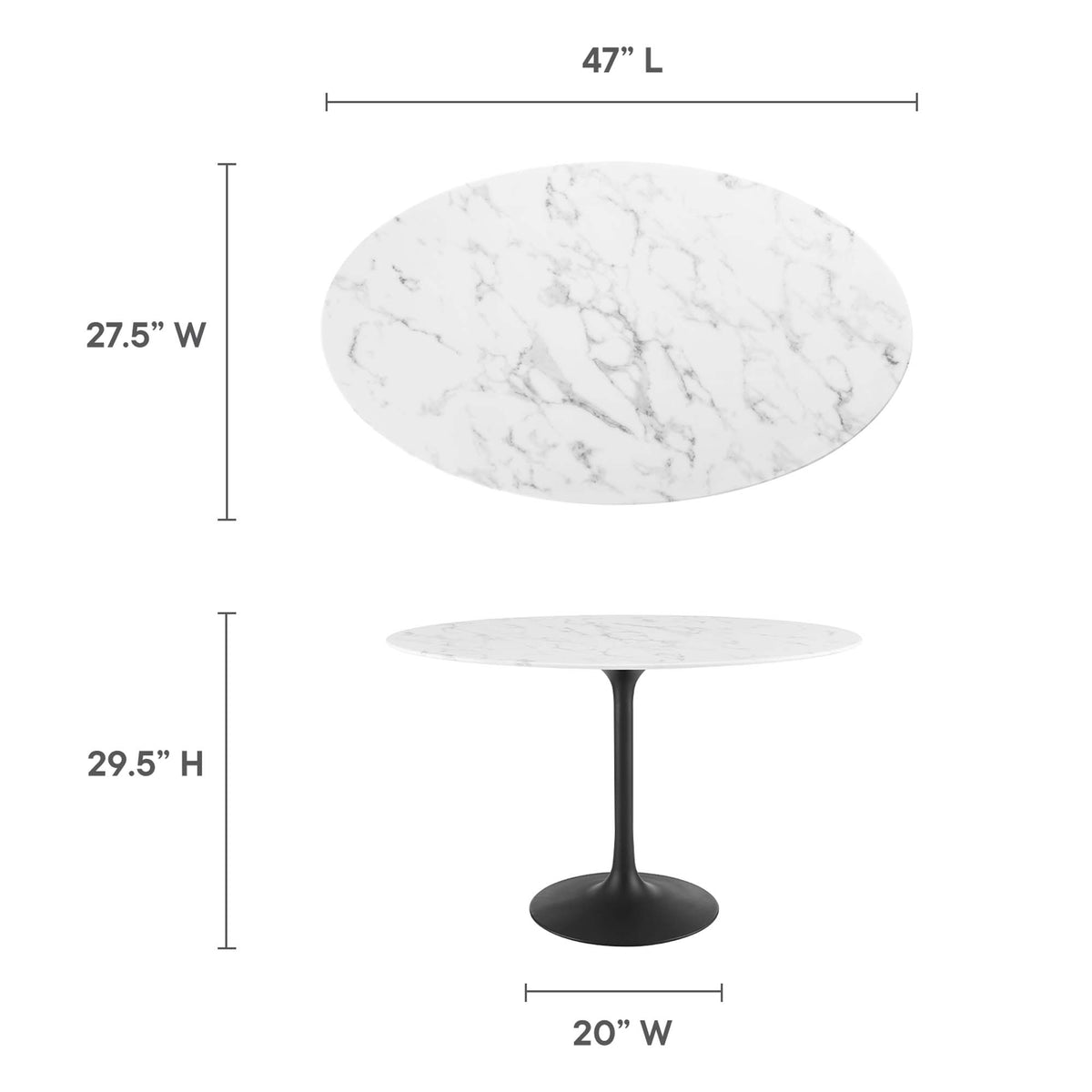 Lippa Black/White 48" Oval Faux Marble Dining Table - Ornate Home