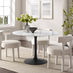 Lippa Black/White 48" Round Faux Marble Dining Table - Ornate Home