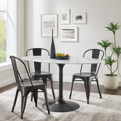 Lippa Black/White 54" Oval Faux Marble Dining Table - Ornate Home