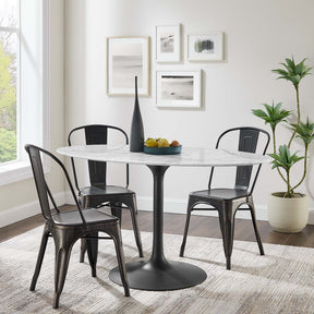 Lippa Black/White 54" Oval Faux Marble Dining Table - Ornate Home