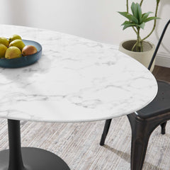 Lippa Black/White 54" Oval Faux Marble Dining Table - Ornate Home