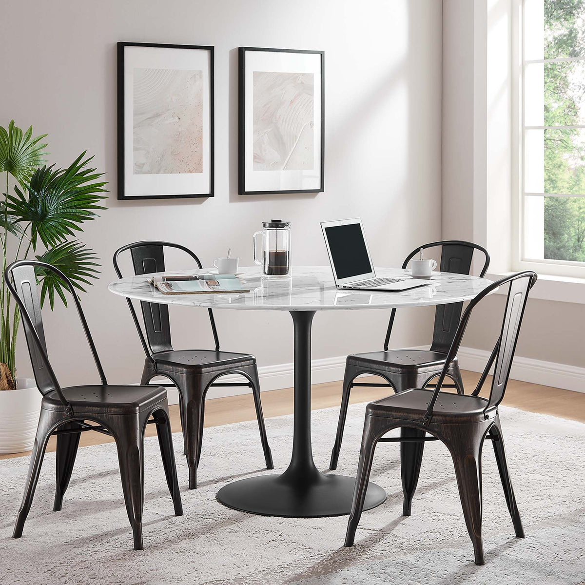 Lippa Black/White 54" Round Faux Marble Dining Table - Ornate Home