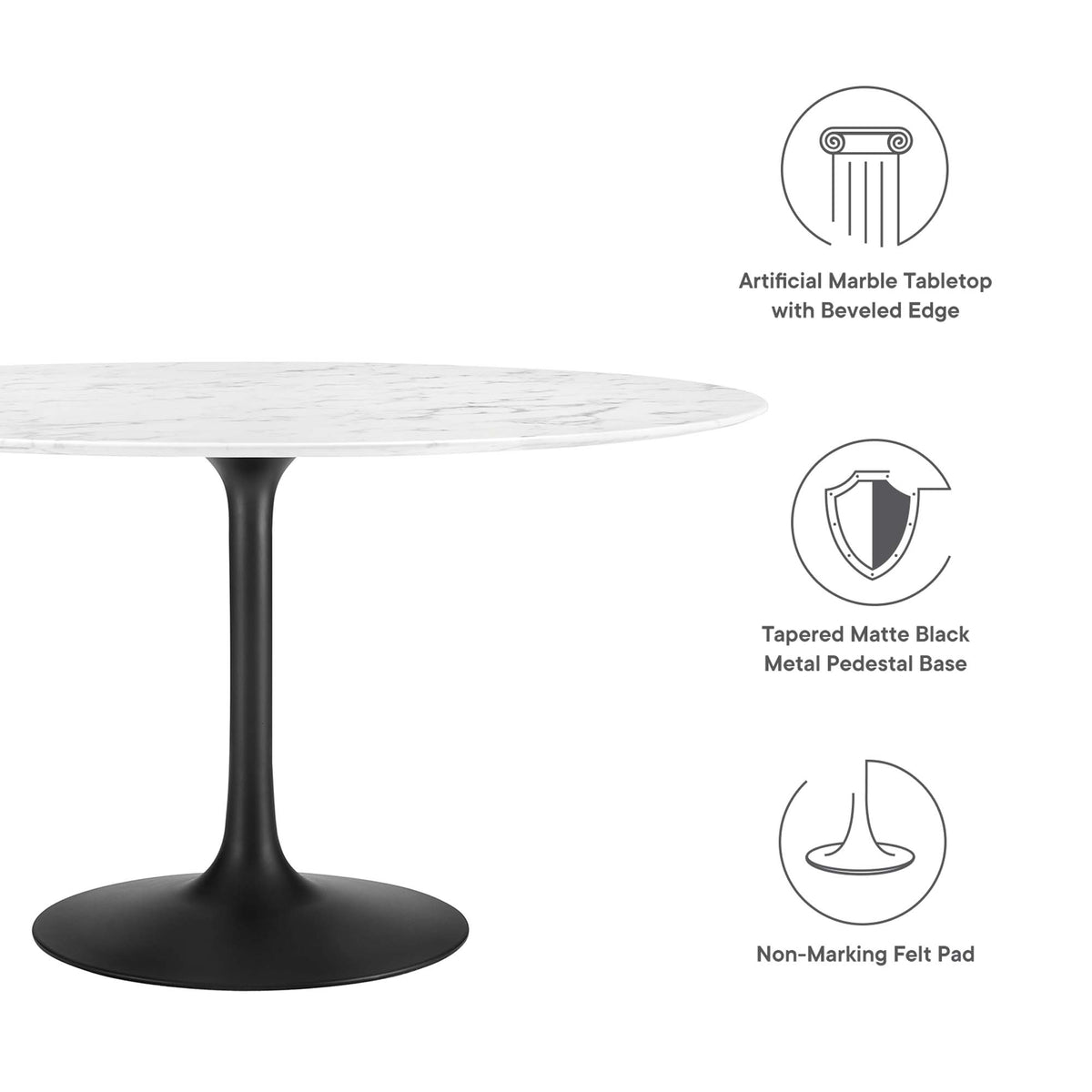 Lippa Black/White 54" Round Faux Marble Dining Table - Ornate Home