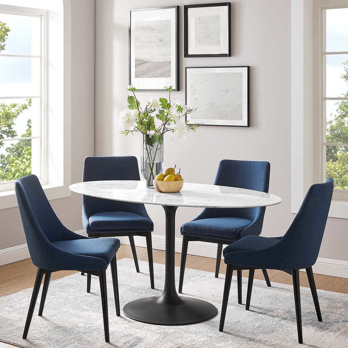 Lippa Black/White 60" Oval Faux Marble Dining Table - Ornate Home