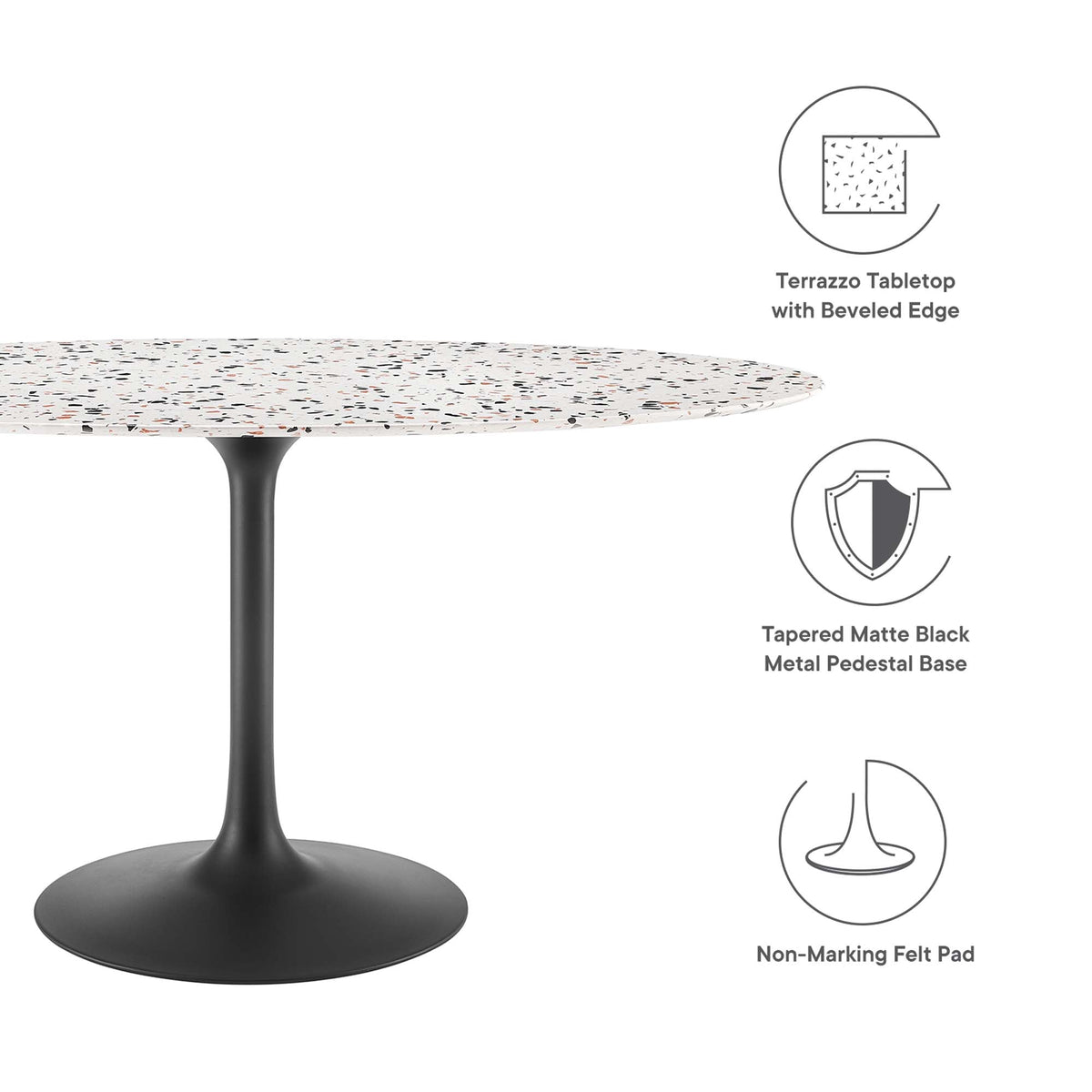 Lippa Black/White 60" Oval Terrazzo Dining Table - Ornate Home