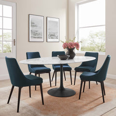 Lippa Black/White 78" Oval Faux Marble Dining Table - Ornate Home