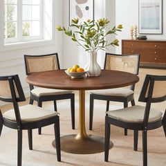 Lippa Brass/Walnut 48" Round Pedestal Solid Wood Dining Table - Ornate Home