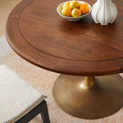 Lippa Brass/Walnut 48" Round Pedestal Solid Wood Dining Table - Ornate Home