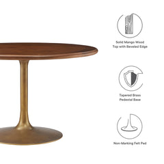 Lippa Brass/Walnut 48" Round Pedestal Solid Wood Dining Table - Ornate Home