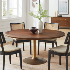 Lippa Brass/Walnut 60" Round Pedestal Solid Wood Dining Table - Ornate Home