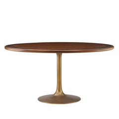 Lippa Brass/Walnut 60" Round Pedestal Solid Wood Dining Table - Ornate Home