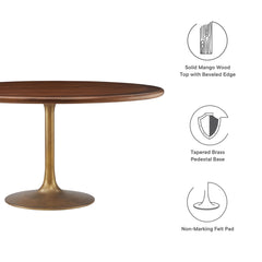 Lippa Brass/Walnut 60" Round Pedestal Solid Wood Dining Table - Ornate Home