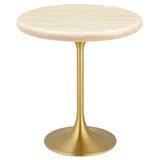 Lippa Gold 20" Round Faux Travertine Side Table - Ornate Home