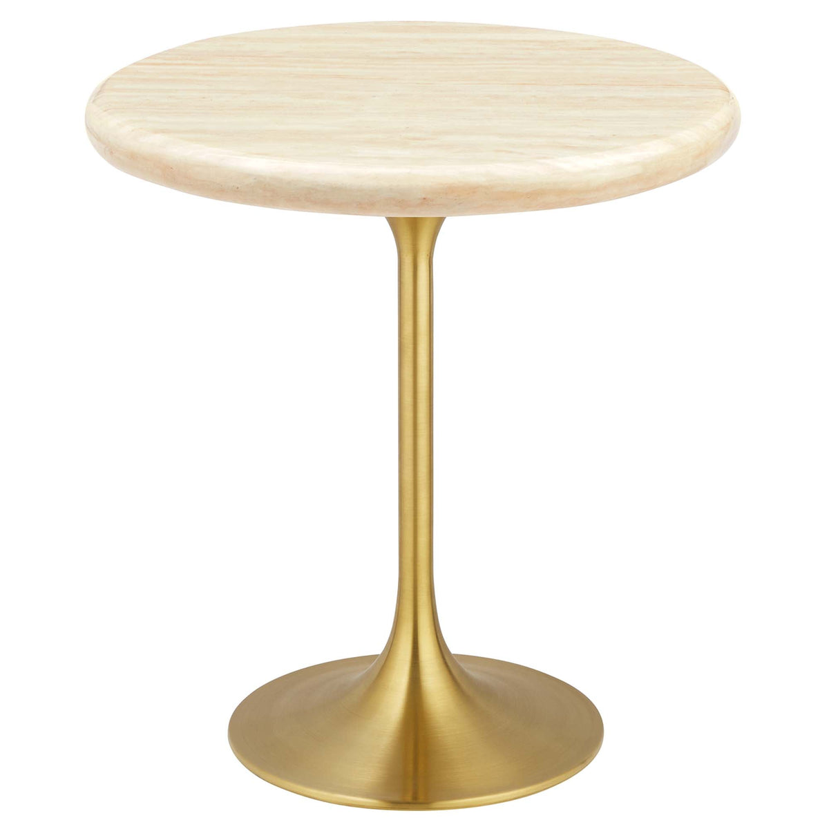 Lippa Gold 20" Round Faux Travertine Side Table - Ornate Home