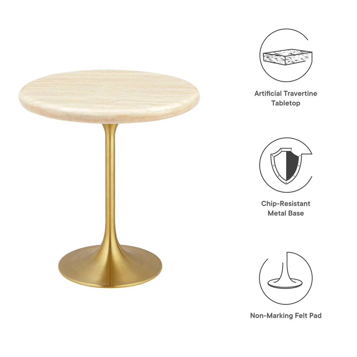 Lippa Gold 20" Round Faux Travertine Side Table - Ornate Home