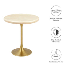 Lippa Gold 20" Round Faux Travertine Side Table - Ornate Home