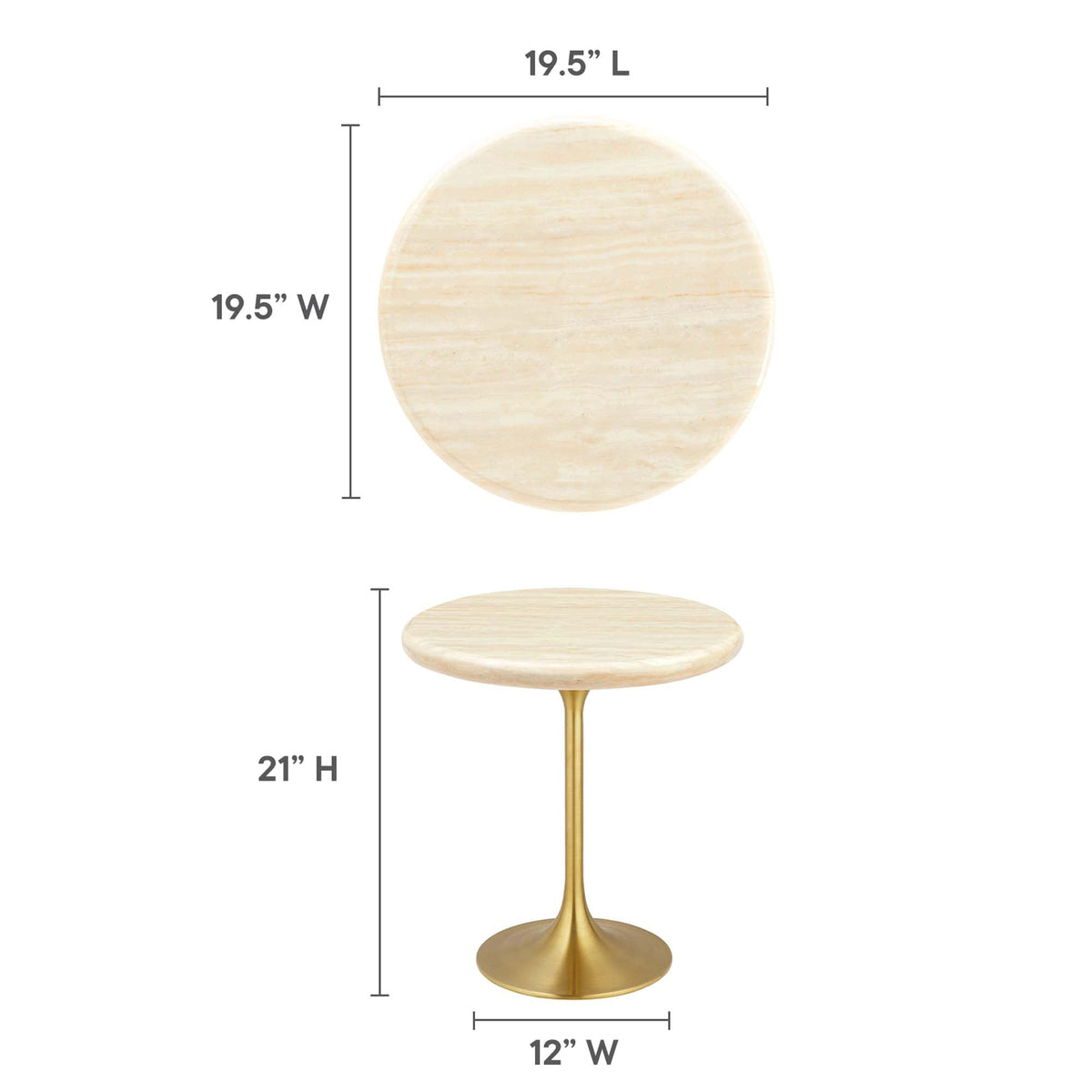 Lippa Gold 20" Round Faux Travertine Side Table - Ornate Home