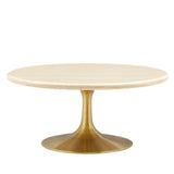 Lippa Gold 36" Round Faux Travertine Coffee Table - Ornate Home